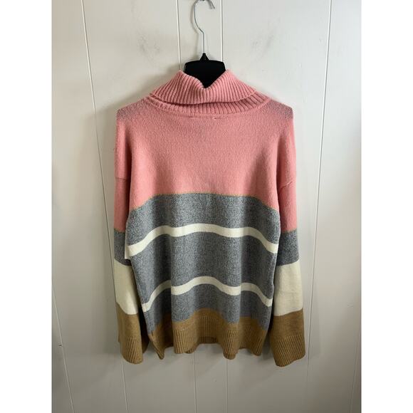 H by HALSTON Sweater Cowl Neck Pink Gray Tan Stripe Combo Size S NEW! - Picture 3 of 7